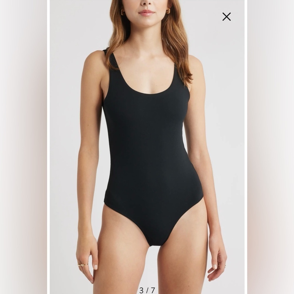 Open Edit Black Scoop Neck Bodysuit Size XS